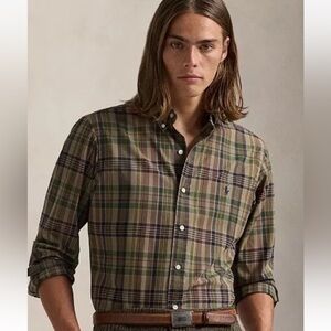 Ralph Lauren Classic Fit Plaid Button Down Shirt Red Pony Sz L *K28